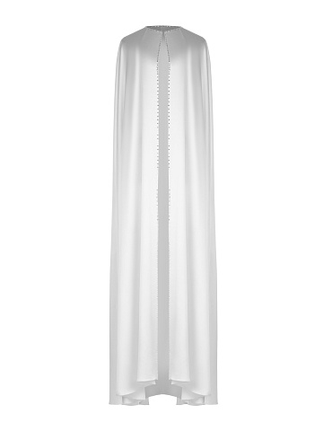 Crystals Trimmed White Silk Maxi Cape, 1