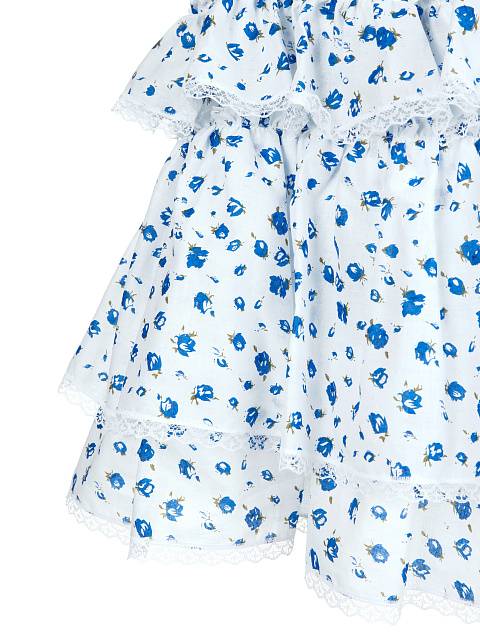 Flower Printed White Cotton Lace Trimmed Skirt, 3 Flower Printed White Cotton Lace Trimmed Skirt, 3