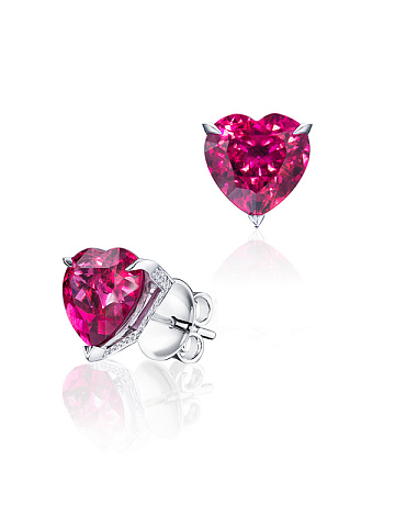 White gold studs with heart-cut rhodolites, 1