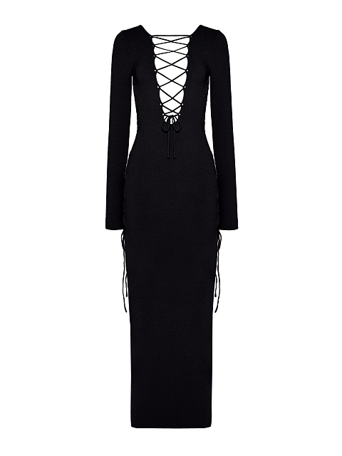 Black Lace Up Jersey Maxi Dress, 1 Black Lace Up Jersey Maxi Dress, 1