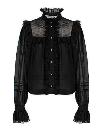 Black Ruffle Cotton Blouse, 1