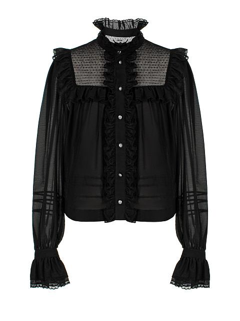 Black Ruffle Cotton Blouse, 1 Black Ruffle Cotton Blouse, 1