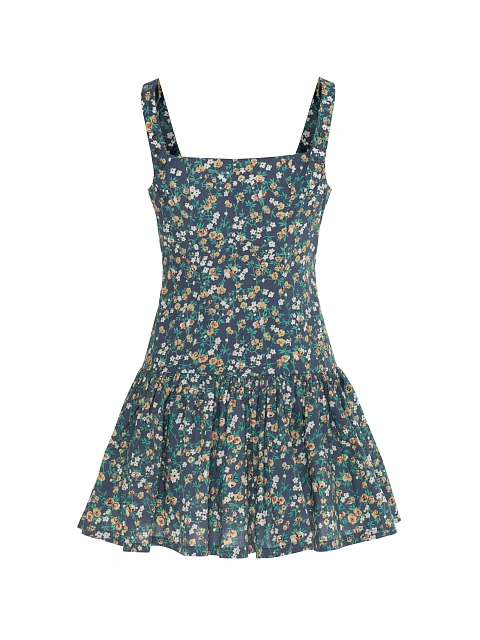 Blue cotton mini dress with floral print, 2 Blue cotton mini dress with floral print, 2