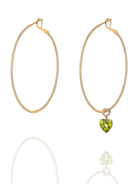 Heart Peridot, Round Diamond & White Gold Hoop Pendant, 3