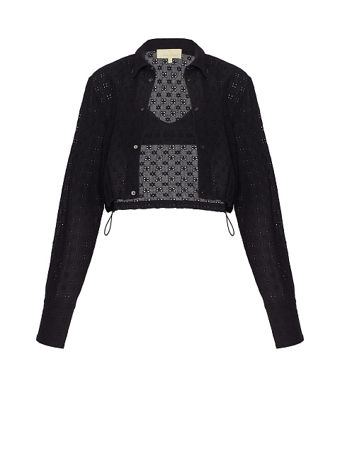 Black Cotton Lace Set Of Bra & Cropped Shirt, 1