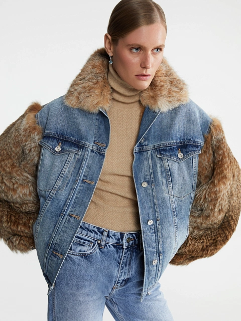 Bobcat Fur Blue Denim Jacket, 11