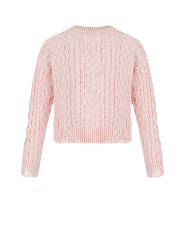 Kids Pink Cable Knit Cotton Mix Sweater, 1