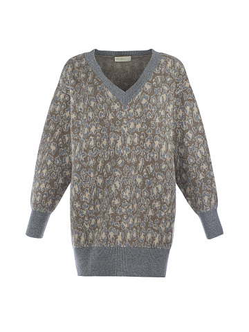 Leopard Printed Cashmere Long Pullover, 1