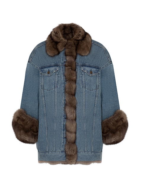 Blue Denim & Sable Fur Long Jacket, 3 Blue Denim & Sable Fur Long Jacket, 3