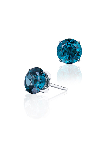 White gold stud earrings with round London Blue topazes, 2