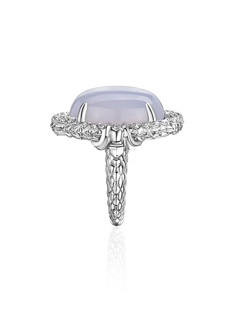White gold ring with chalcedony and diamonds, 2