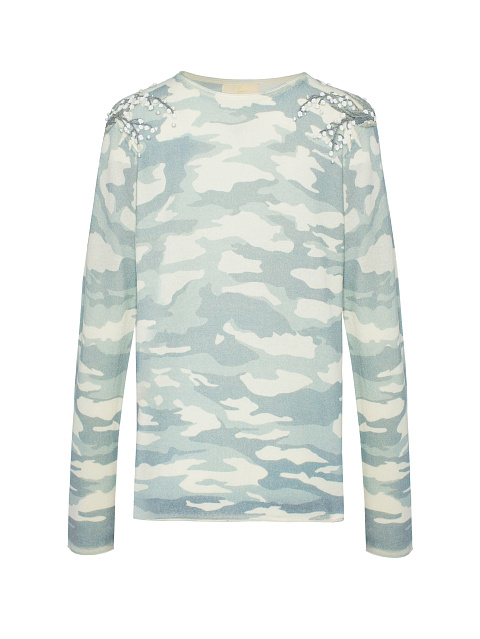 White Cashmere Jumper With Lily Of The Valley Print And Embroidery, 1