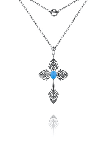 Black Silver & Turquoise Cross Necklace, 1