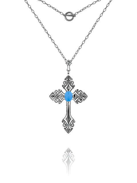 Black Silver & Turquoise Cross Necklace, 1
