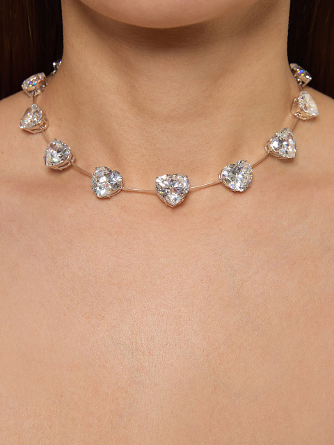 Heart Aquamarine, Round Diamond & White Gold Necklace, 6