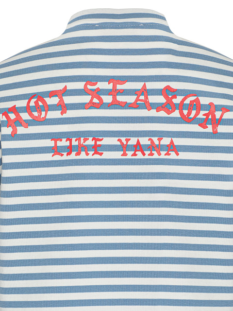 White and light blue cotton striped top with red print, 3 White and light blue cotton striped top with red print, 3