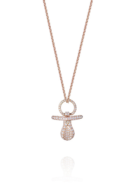 Necklace with a pacifier-shaped pendant in rose gold and round diamonds, 1