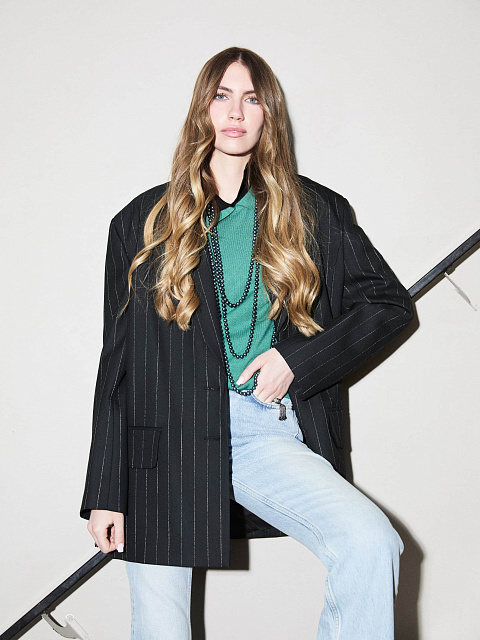 Black Oversized Striped Jacket, 2 Black Oversized Striped Jacket, 2