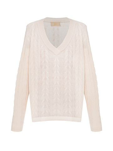 Light Pink Cashmere Cable Knit Sweater, 1