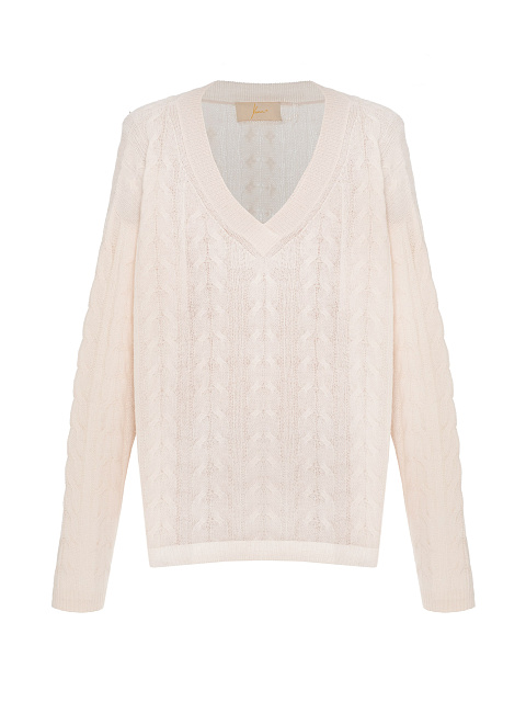Light Pink Cashmere Cable Knit Sweater, 1