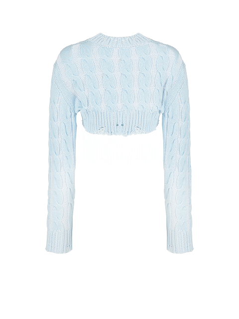Light Blue Distressed Cable Knit Super Cropped Sweater, 2 Light Blue Distressed Cable Knit Super Cropped Sweater, 2