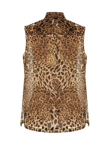 Brown Leopard Print Chiffon Blouse, 2