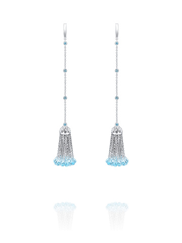 White Gold & Sky Topaz Short Tassel Earrings, 1