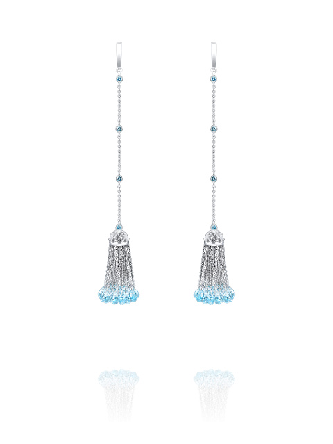 White Gold & Sky Topaz Short Tassel Earrings, 1