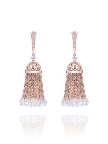Briolette, Round Topaz & Round Sapphire & Rose Gold Tassel Earrings, 1