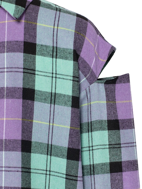 Purple & Mint Green Cut Out Check Shirt, 3 Purple & Mint Green Cut Out Check Shirt, 3