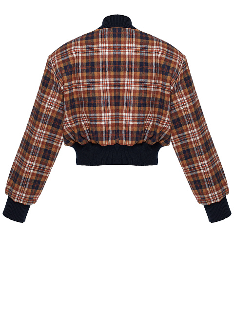 Rust Brown Plaid Cropped Bomber Jacket, 2 Rust Brown Plaid Cropped Bomber Jacket, 2