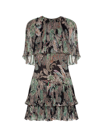 Black Floral Print Chiffon Mini Dress, 1