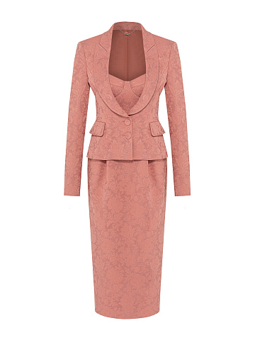 Pink Jacquard Midi Dress & Jacket Set, 1