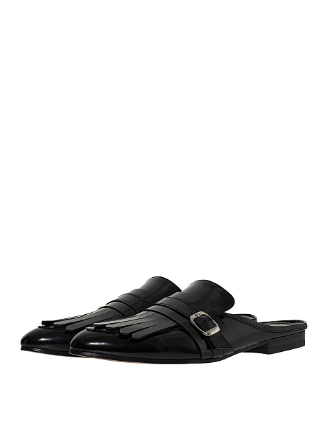 Leather mules with fringe, 1