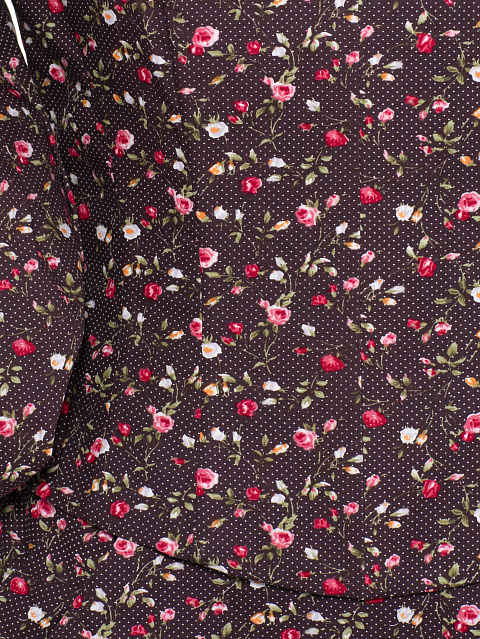 Brown Floral Print Top and Mini Skirt Set, 3