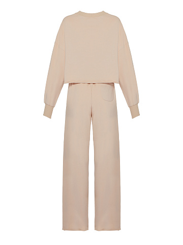 Black Embroidery Bad Girls Club Light Beige Jersey Set, 2