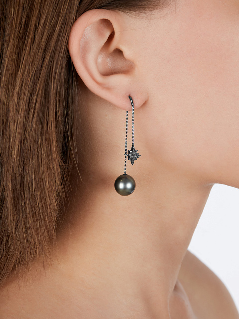 Black Gold, Diamonds & Pearls Drop Earrings, 2