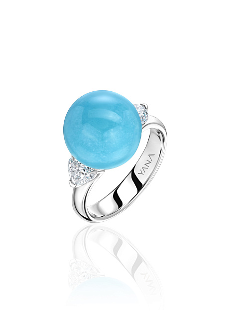 White gold ring with Arizona turquoise and diamonds, 1