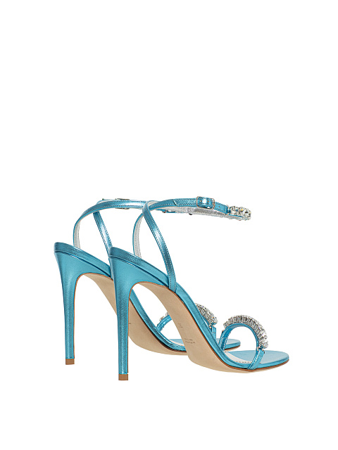 Blue Leather Sandals With Rhinestones, 3
