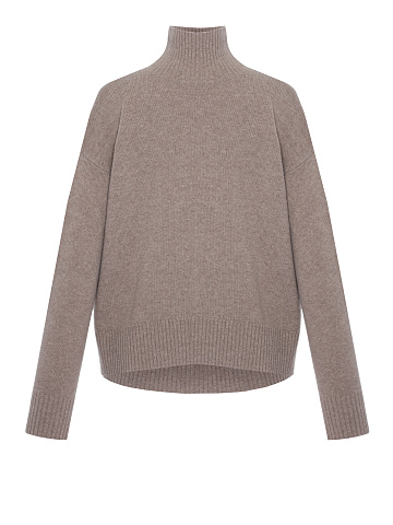 Beige Back Embroidery Cashmere Turtleneck Sweater, 1