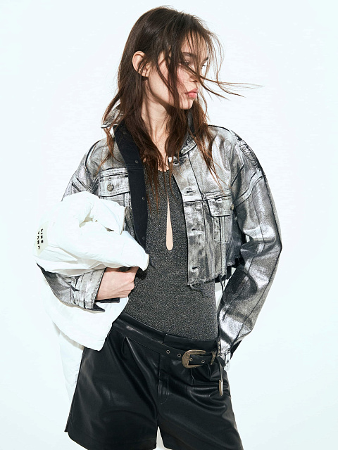 Silver Plated Black Denim Jacket, 3