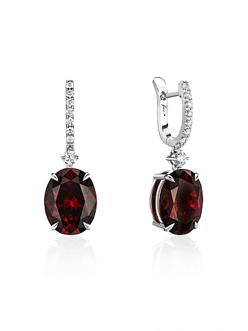 White gold earrings with oval garnet and diamonds, 1
