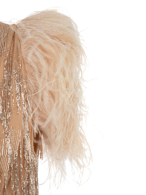 Beige Silk Dress With Sequins & Feathers, 4 Beige Silk Dress With Sequins & Feathers, 4