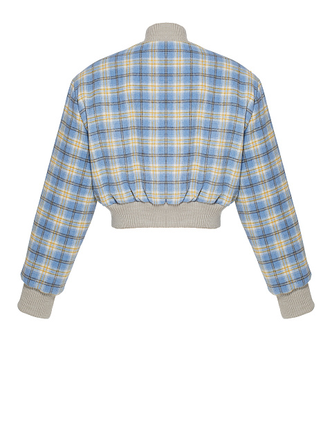 Light Blue Plaid Cropped Bomber Jacket, 2 Light Blue Plaid Cropped Bomber Jacket, 2