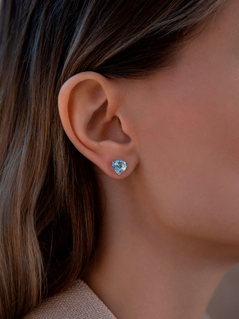 White Gold & Heart-cut Topaz Mismatched Studs, 3