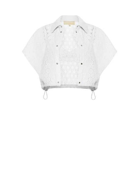 White Cotton Lace Set Of Bra & Cropped Shirt, 1 White Cotton Lace Set Of Bra & Cropped Shirt, 1