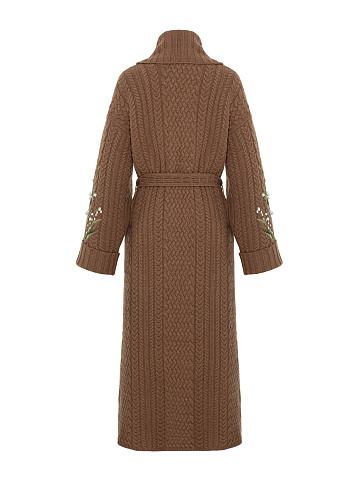 Brown Knitted Cashmere Coat With Lily Of The Valley Embroidery, 2