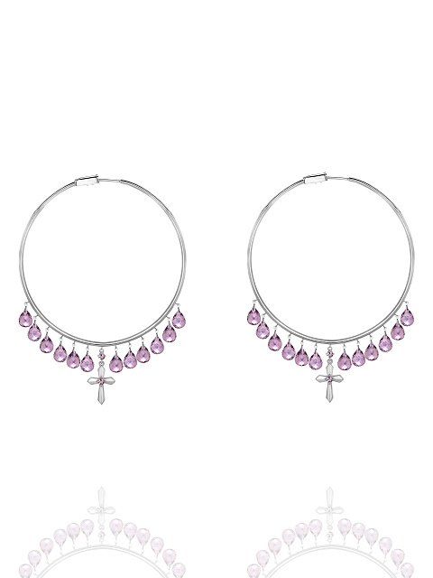 White Gold & Amethyst Hoop Earrings, 1