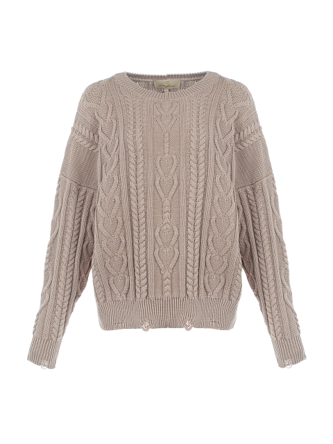 Dust Beige Distressed Cable Knit Sweater, 1 Dust Beige Distressed Cable Knit Sweater, 1