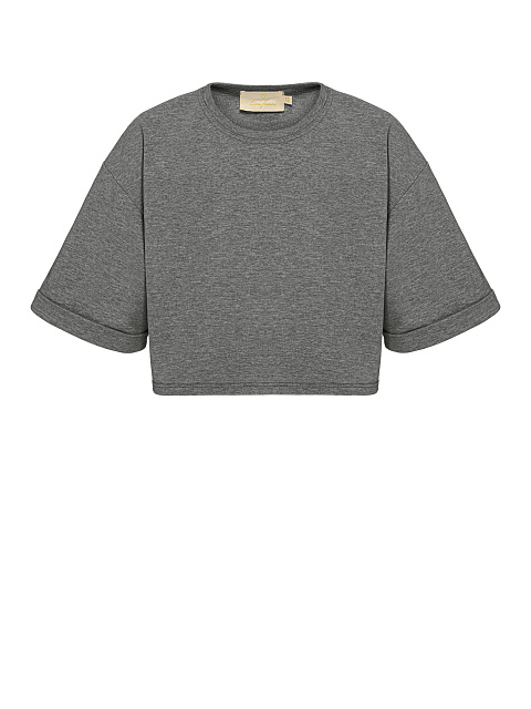 Dark grey cropped cotton T-shirt, 1 Dark grey cropped cotton T-shirt, 1